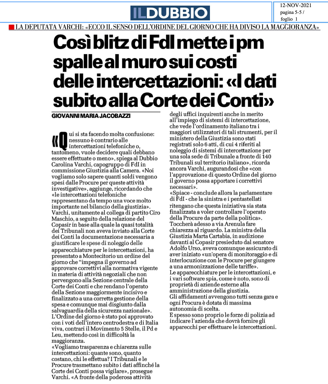On.Carolina Varchi Intervista per Il Dubbio Odg intercettazioni